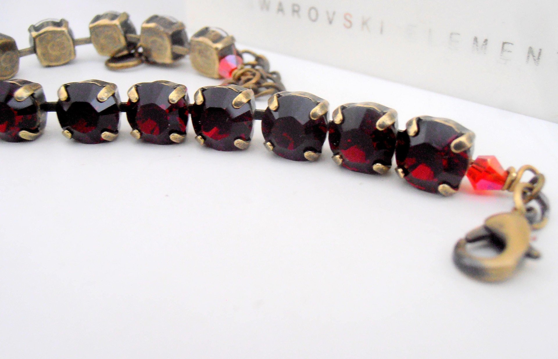 Garnet Red Tennis Bracelet with Crystals SS39 / 8mm Cupchain / Antique Bronze Jewelry / Vintage Wine Red / Valentines day