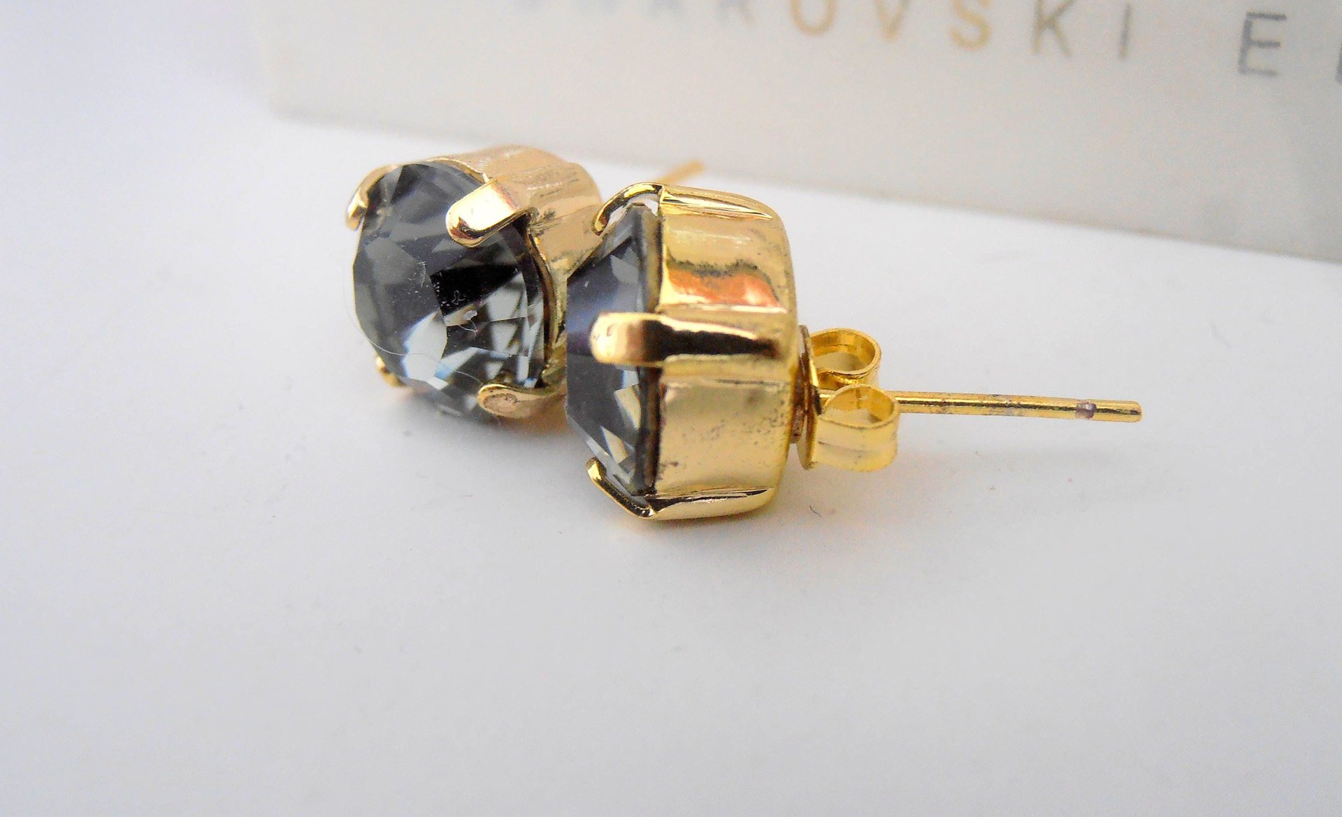 Black Diamond Gray Crystal Gold Stud Earrings, Girl Pierced Post Jewelry, Fashion  Accessories