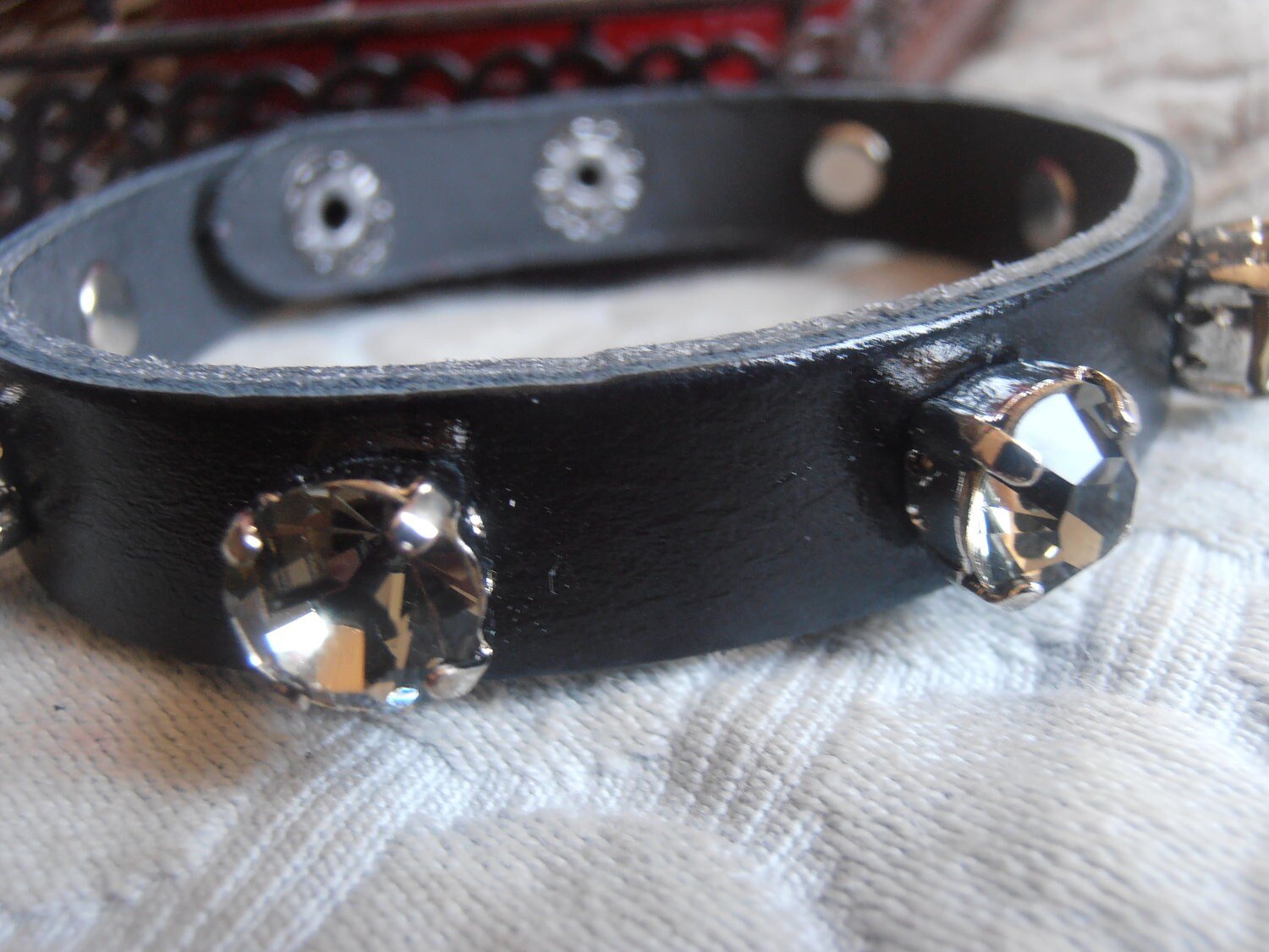 Leather Black Diamond Crystal Cuff Adjustable Bracelet / Leather Wrap / Crystal Bohemian Jewelry /  SS39 8mm / Gift for her