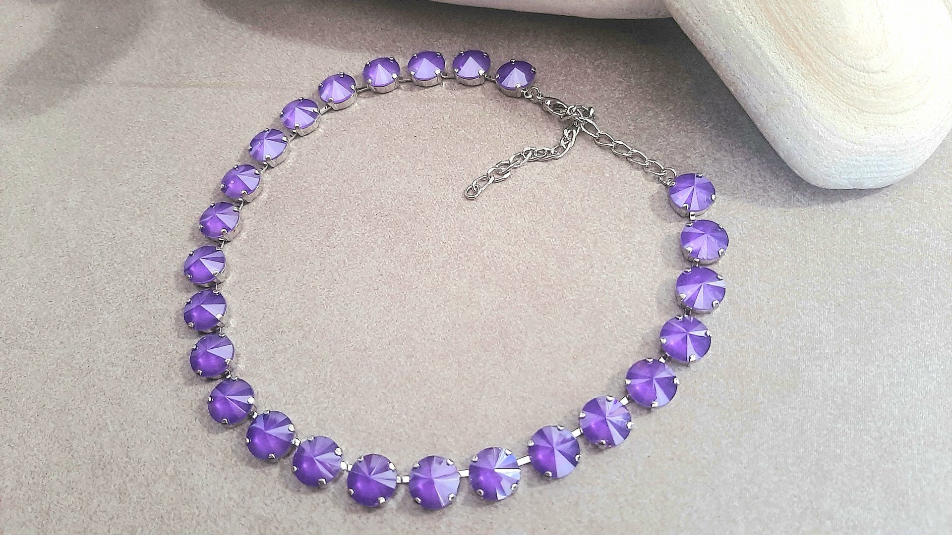 Crystal Tennis Choker Necklace in Lilac, Silver Jewelry for Women, Statement Collet Birthday Gift for Sister, Rivoli Purple Necklaces