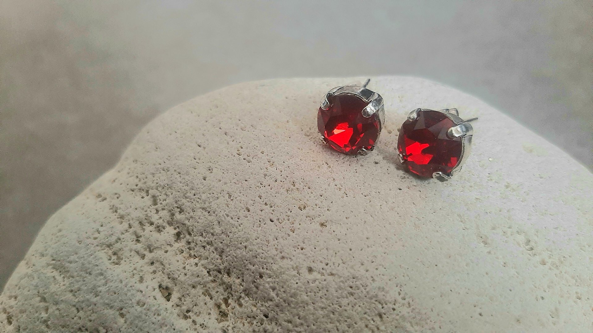 Ruby Crystal July Birthstone Post Earrings, Antique Silver Party Jewelry, Red Crystal Cute Studs, Christmas Gift for Women,  Artisan craft