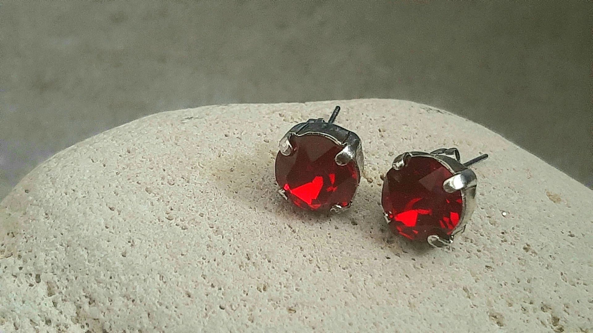 Ruby Crystal July Birthstone Post Earrings, Antique Silver Party Jewelry, Red Crystal Cute Studs, Christmas Gift for Women,  Artisan craft