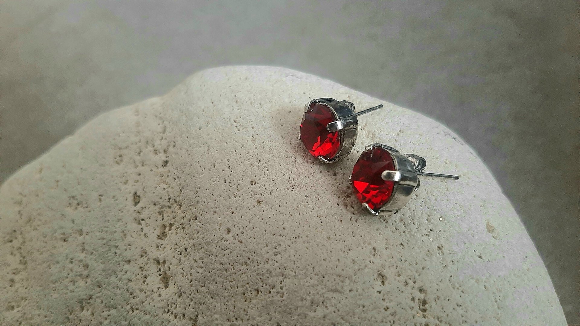 Ruby Crystal July Birthstone Post Earrings, Antique Silver Party Jewelry, Red Crystal Cute Studs, Christmas Gift for Women,  Artisan craft