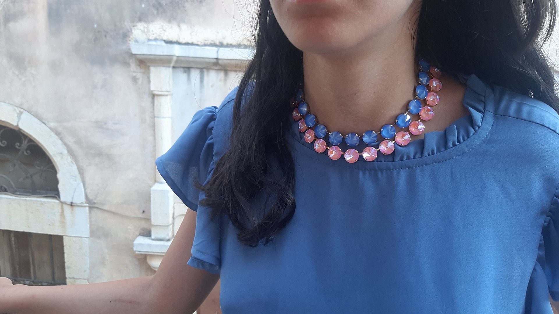 Summer Blue Rivoli Crystal Necklace, Anna Wintour Choker, Platinum Jewelry, Crystal Collet  Fashion Jewelry, Girls Birthday Gift