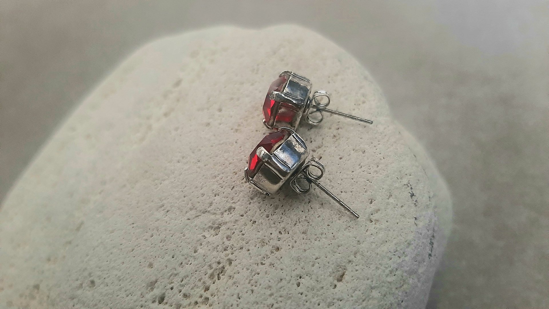 Ruby Crystal July Birthstone Post Earrings, Antique Silver Party Jewelry, Red Crystal Cute Studs, Christmas Gift for Women,  Artisan craft