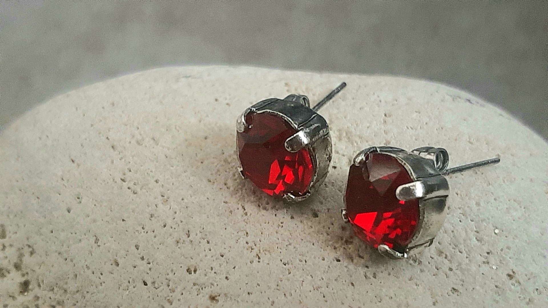 Ruby Crystal July Birthstone Post Earrings, Antique Silver Party Jewelry, Red Crystal Cute Studs, Christmas Gift for Women,  Artisan craft