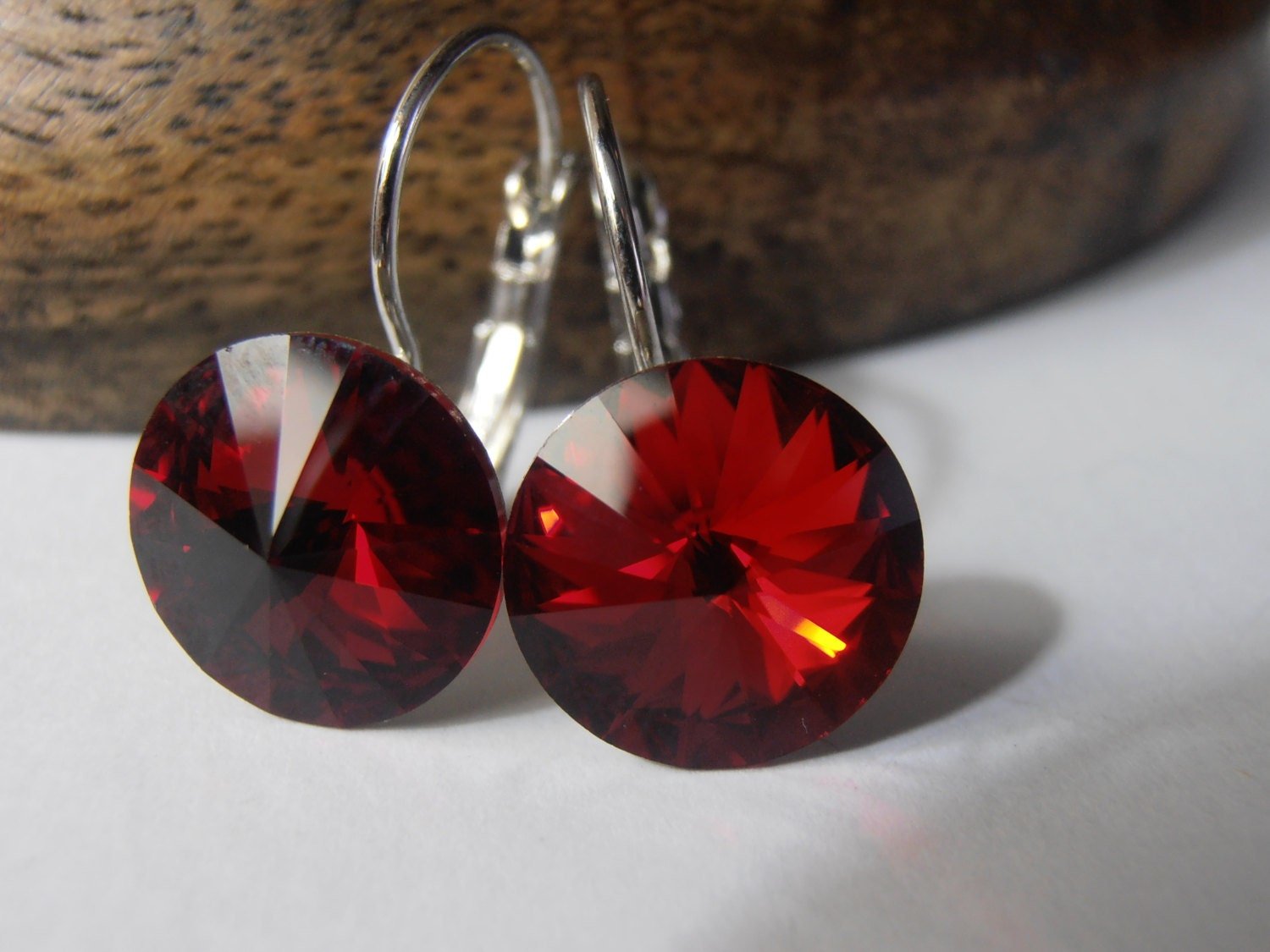  Red Rivoli Crystal Earrings | Costume Jewelry