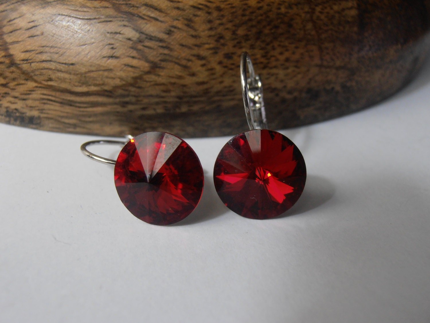  Red Rivoli Crystal Earrings | Costume Jewelry