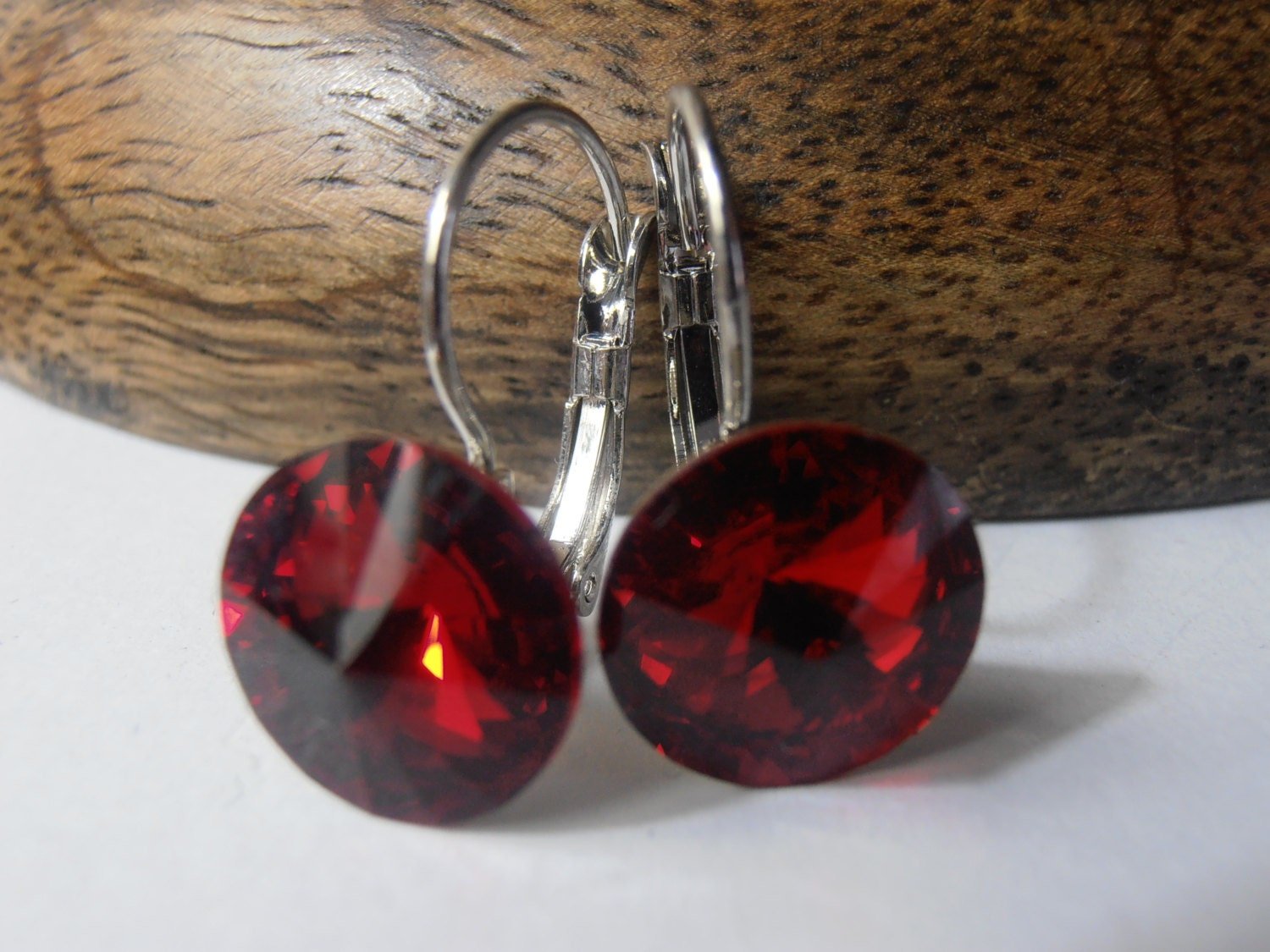  Red Rivoli Crystal Earrings | Costume Jewelry