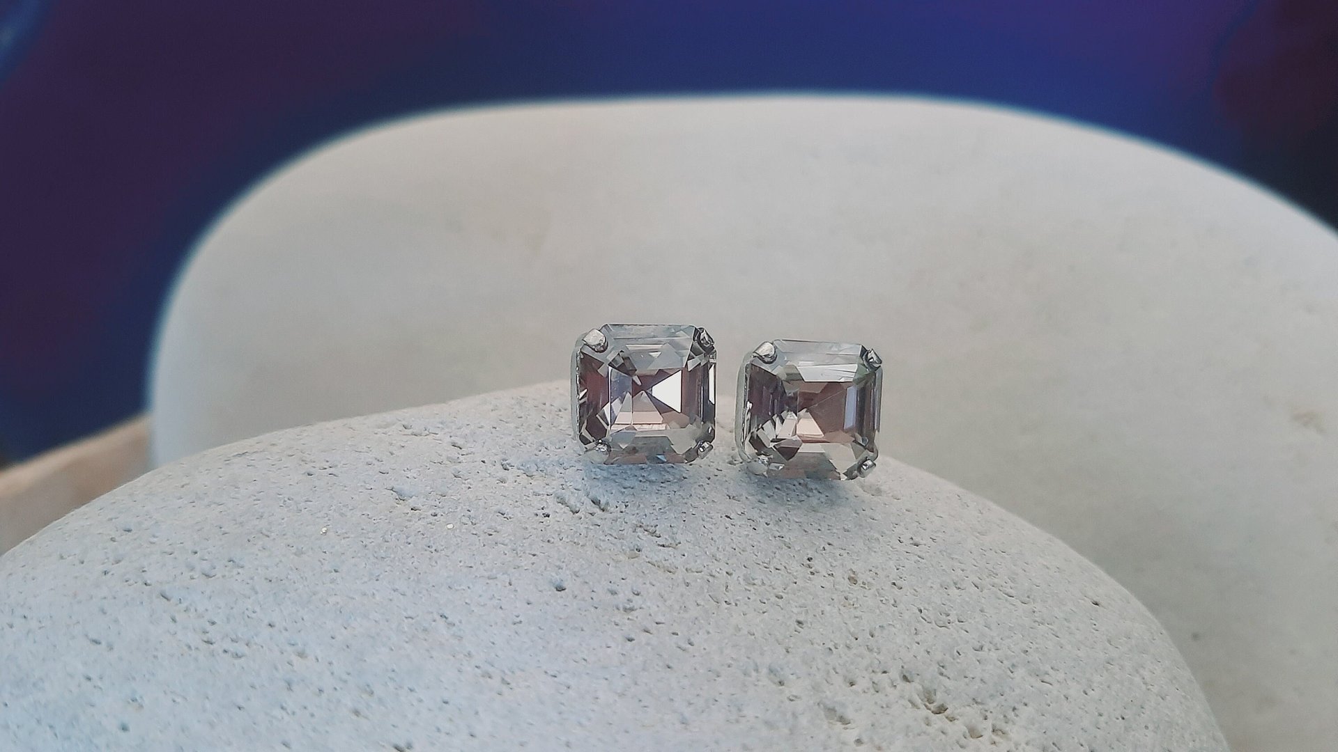 Silver Shade Imperial Cut Stud Earrings, Asscher Cut Crystal, Pierced Post, Women Silver Jewelry, Valentines day Love Gift