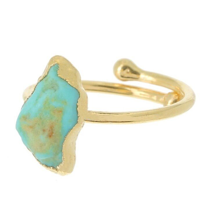 Green Turquoise Raw Stone Druzy Adjustable Ring, Dainty Rings, 925 Sterling Silver Gemstone Gold Jewelry, Birthday Gift Ideas