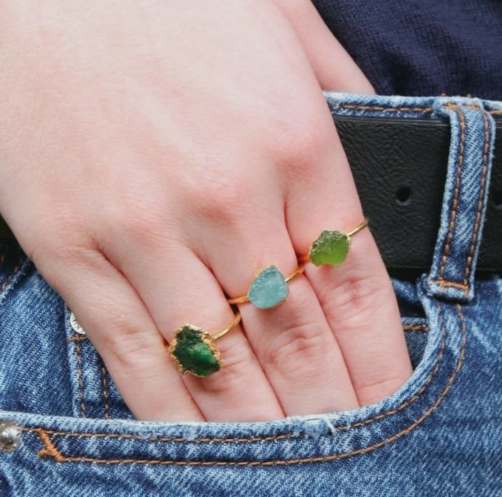 Peridot Green Raw Stone Druzy Dainty Ring, Adjustable Rings, 925 Sterling Silver Gemstone Gold Jewelry, Girlfriend Birthday Gift