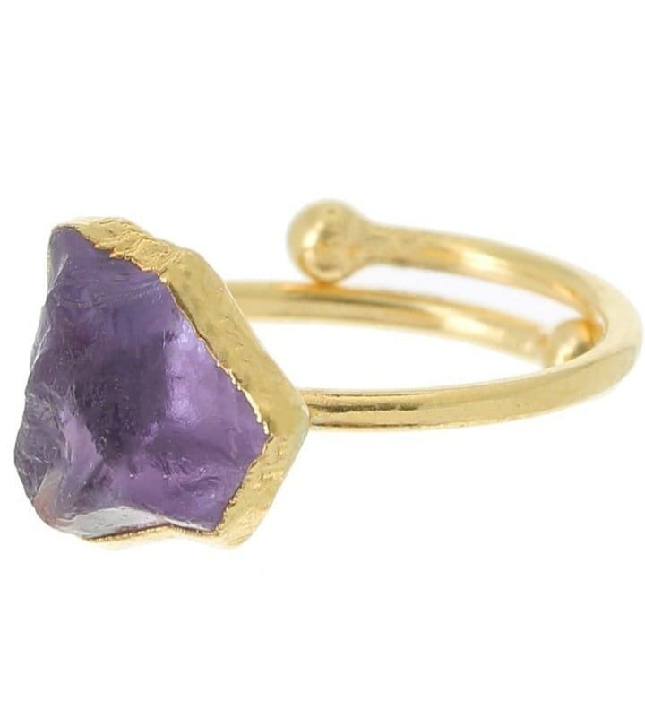 Raw Amethyst Gemstone Druzy Ring, Dainty adjustable Rings, 925 Sterling Silver Gold Jewelry, Women Birthday Gift