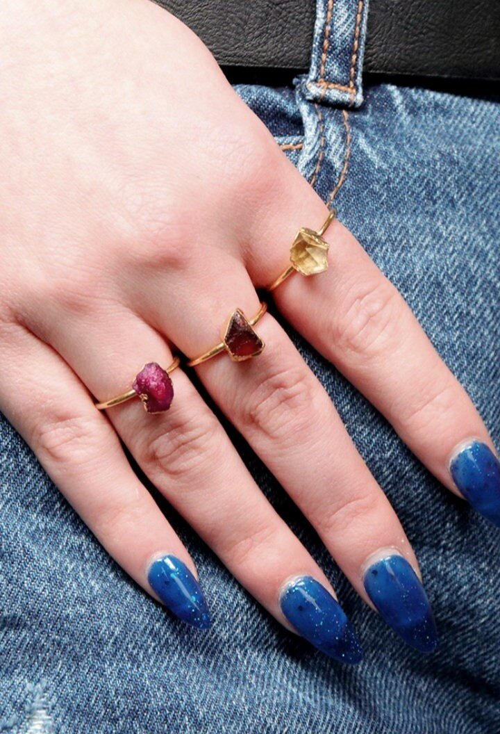 Ruby Red Gemstone Druzy Ring, Minimalist adjustable Rings, Sterling Silver Gold Jewelry, Girlfriend Birthday Gift