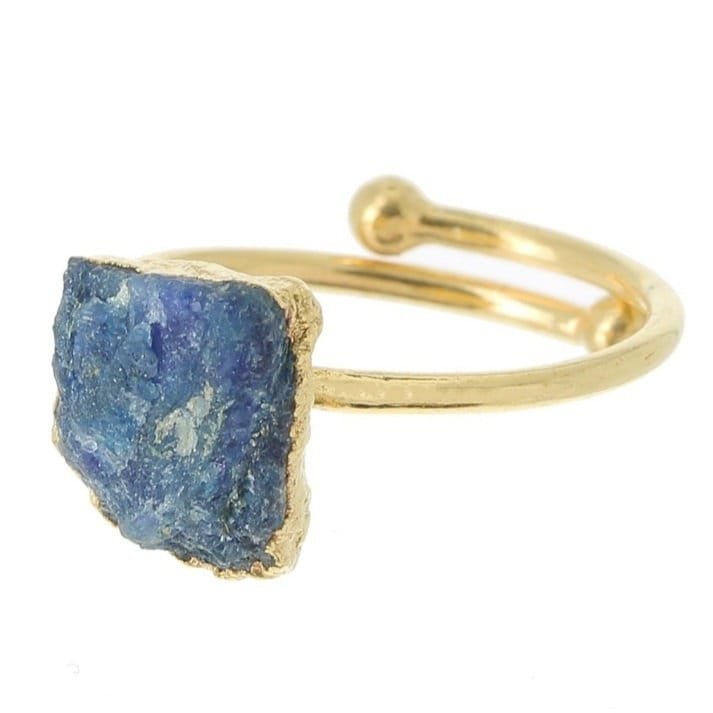 Raw Stone Sapphire Blue Druzy Ring, Boho Adjustable Dainty Ring, 925 Sterling Silver Gemstone Gold Jewelry