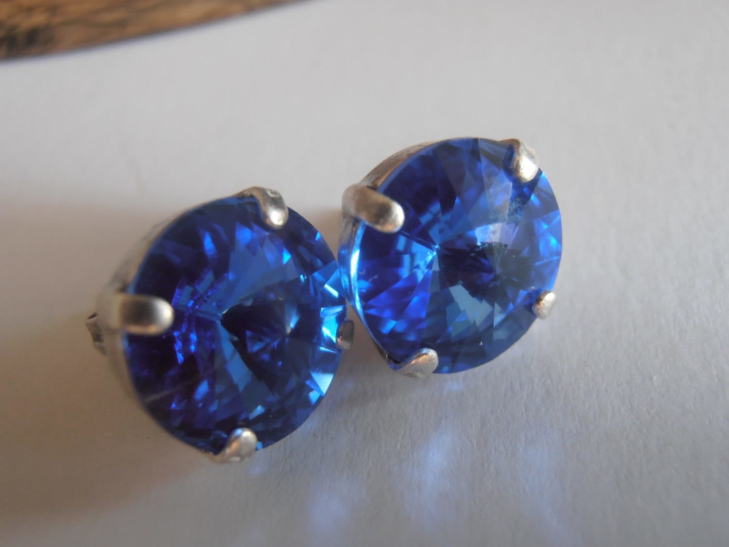 Sapphire Crystal Blue Rivoli Stud Earrings 12mm1122 / Costume Jewelry / Mother's day Gift / Round Pierced Post / Birthday Gift