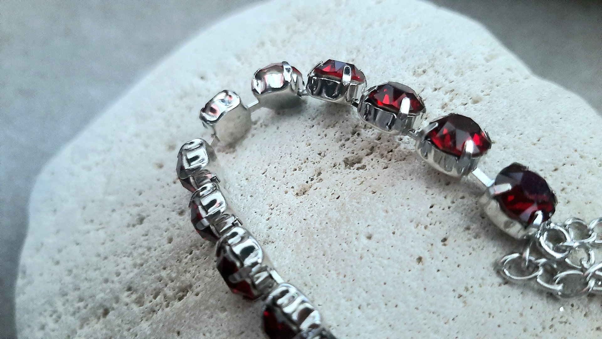 Siam Red Crystals Tennis Cup chain Bracelet 8mm, Women Silver Jewelry, Girls Birthday Gift