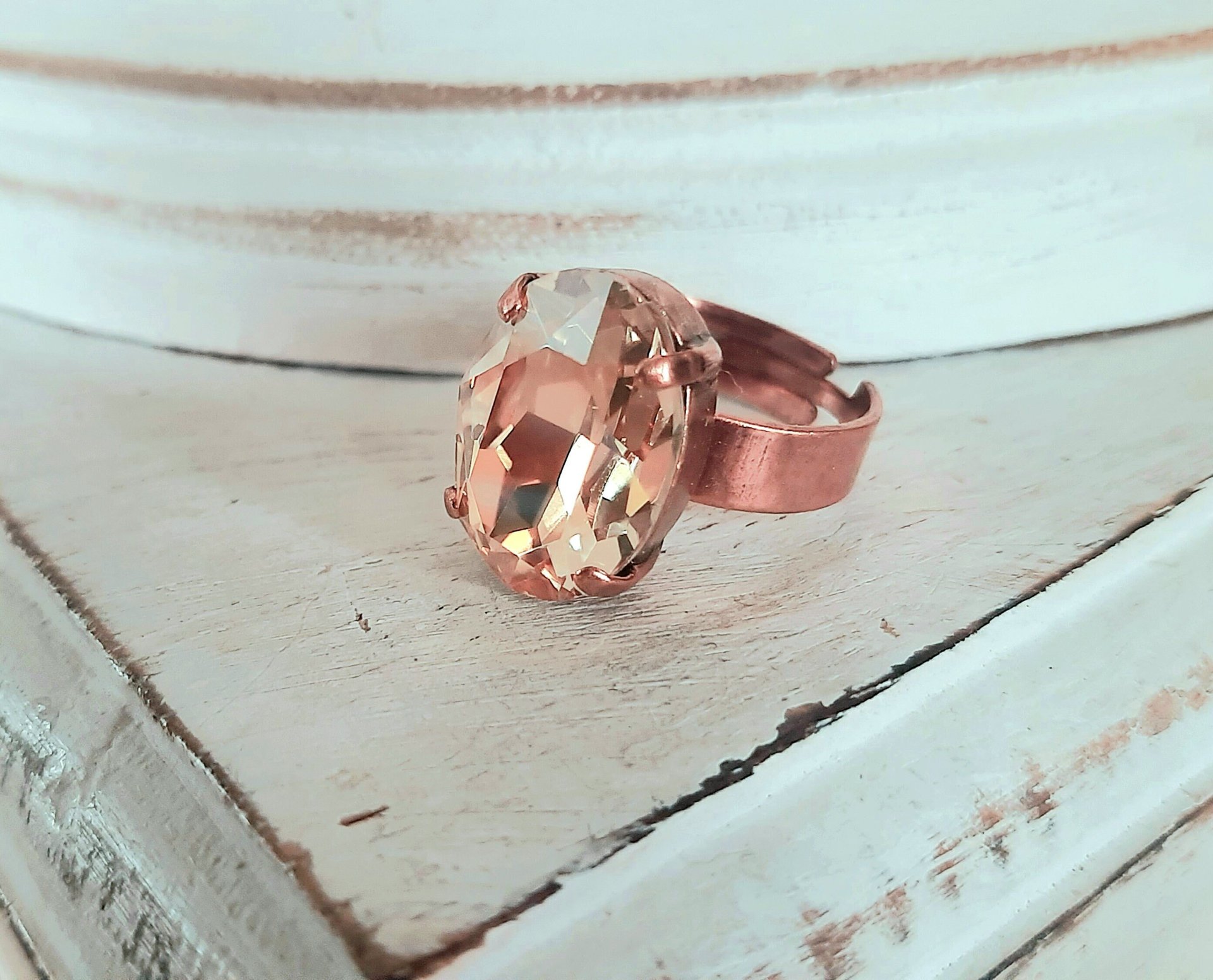 Golden Shadow Crystal Adjustable Band Ring in Antique Copper, Sparkling Cocktail Jewelry, Birthday Gift for Sister, Girlfriend, and Mom