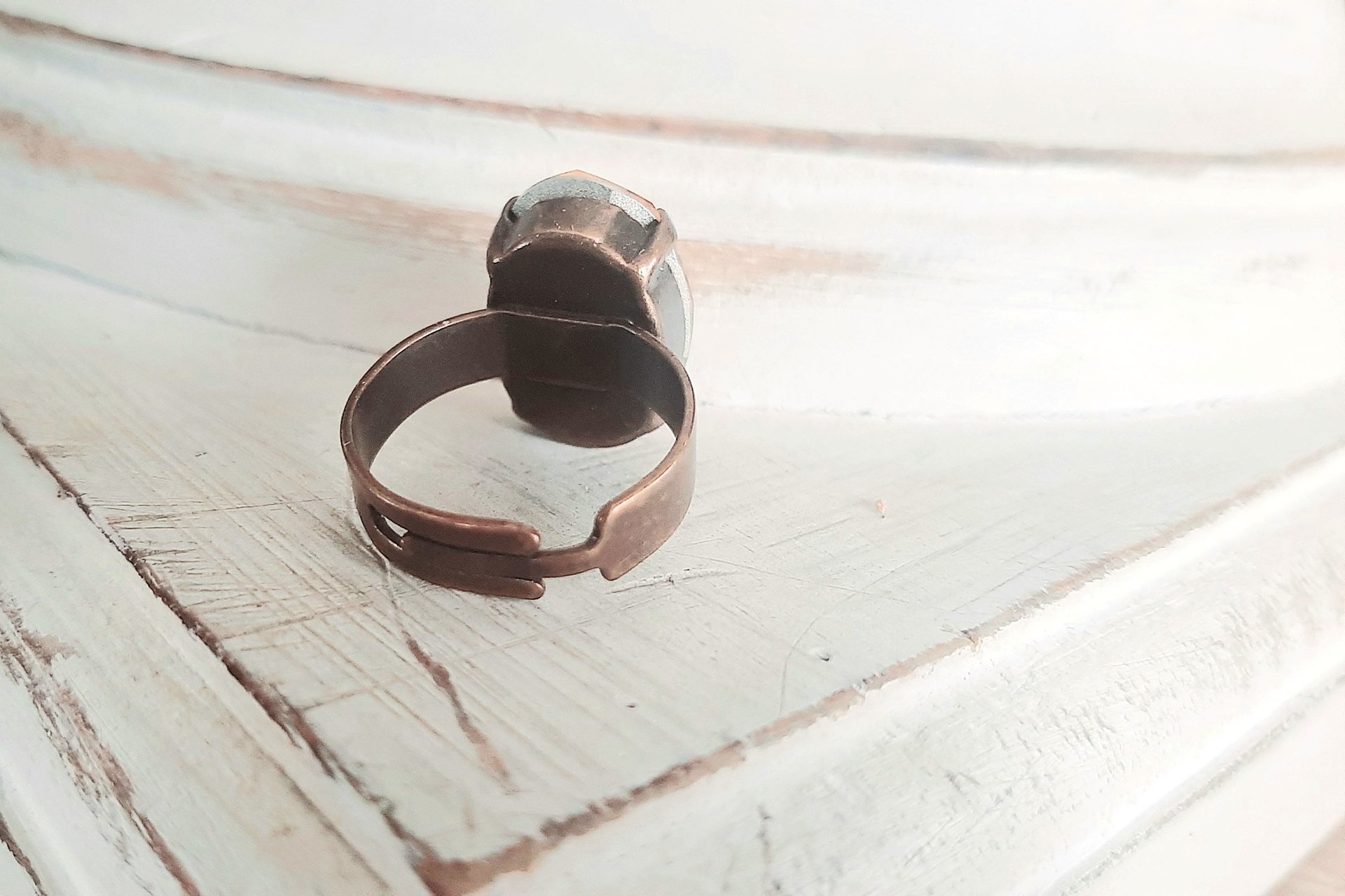 Handmade Bronze Band Adjustable Ring with Light Smoked Topaz Crystal, Antique Jewelry Birthday Gift, Victorian Cocktail Oval Ring