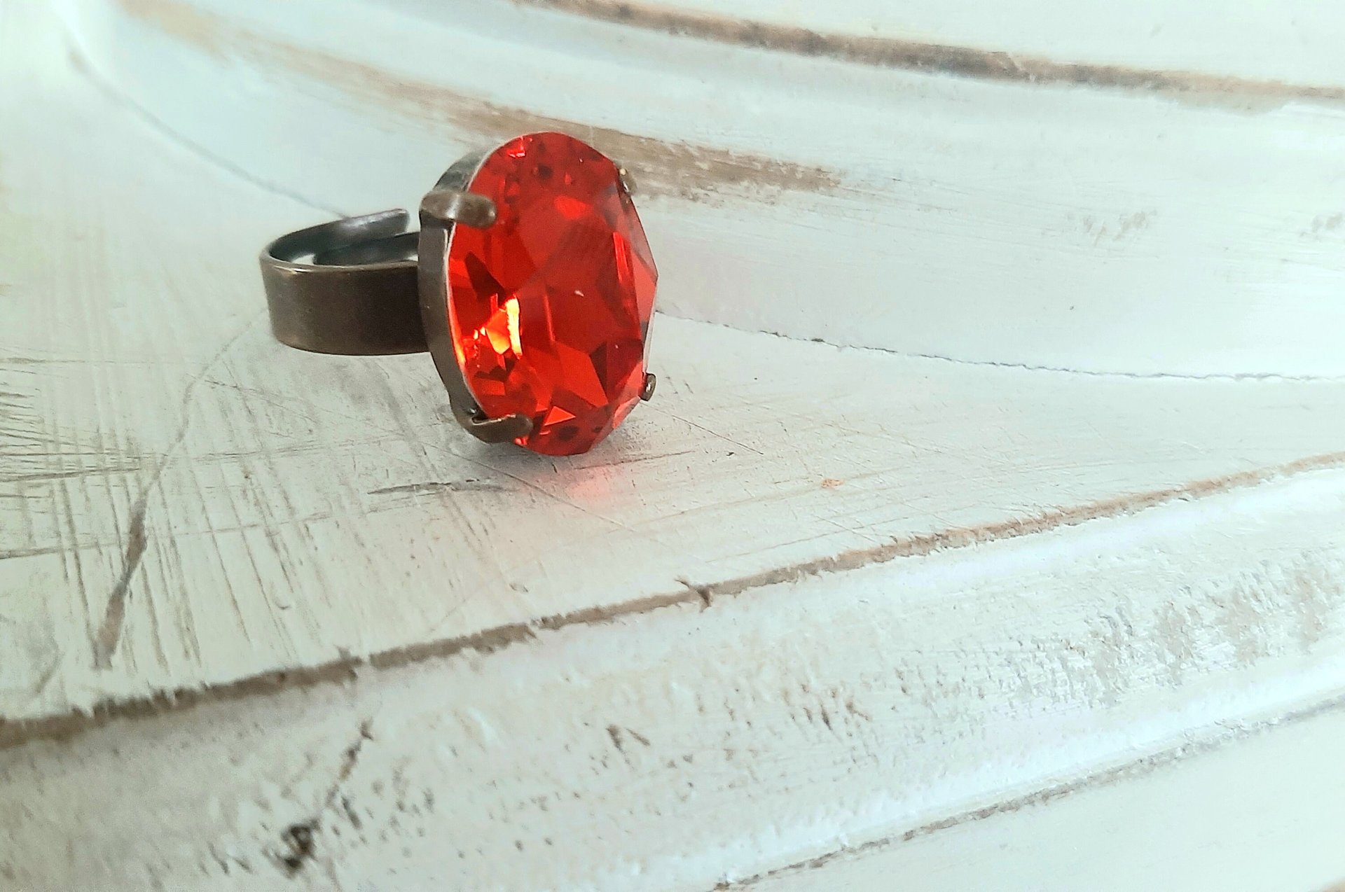 Hyacinth Orange Crystal Adjustable Band Ring in Bronze, Antique Statement Jewelry, Mother's Day Gift, Victorian Style Birthday gift