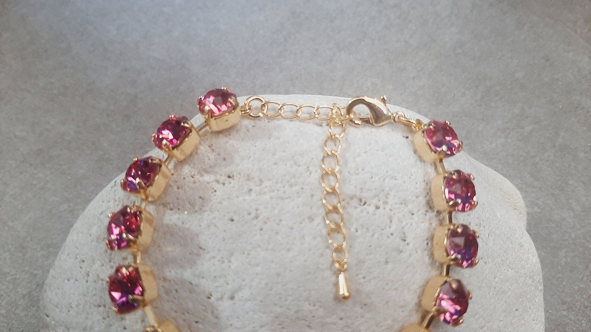 Handmade Tennis Bracelet with Pink Crystals in Gold Cup chain Sparkling Party Jewelry for Her Mother's Day Gift