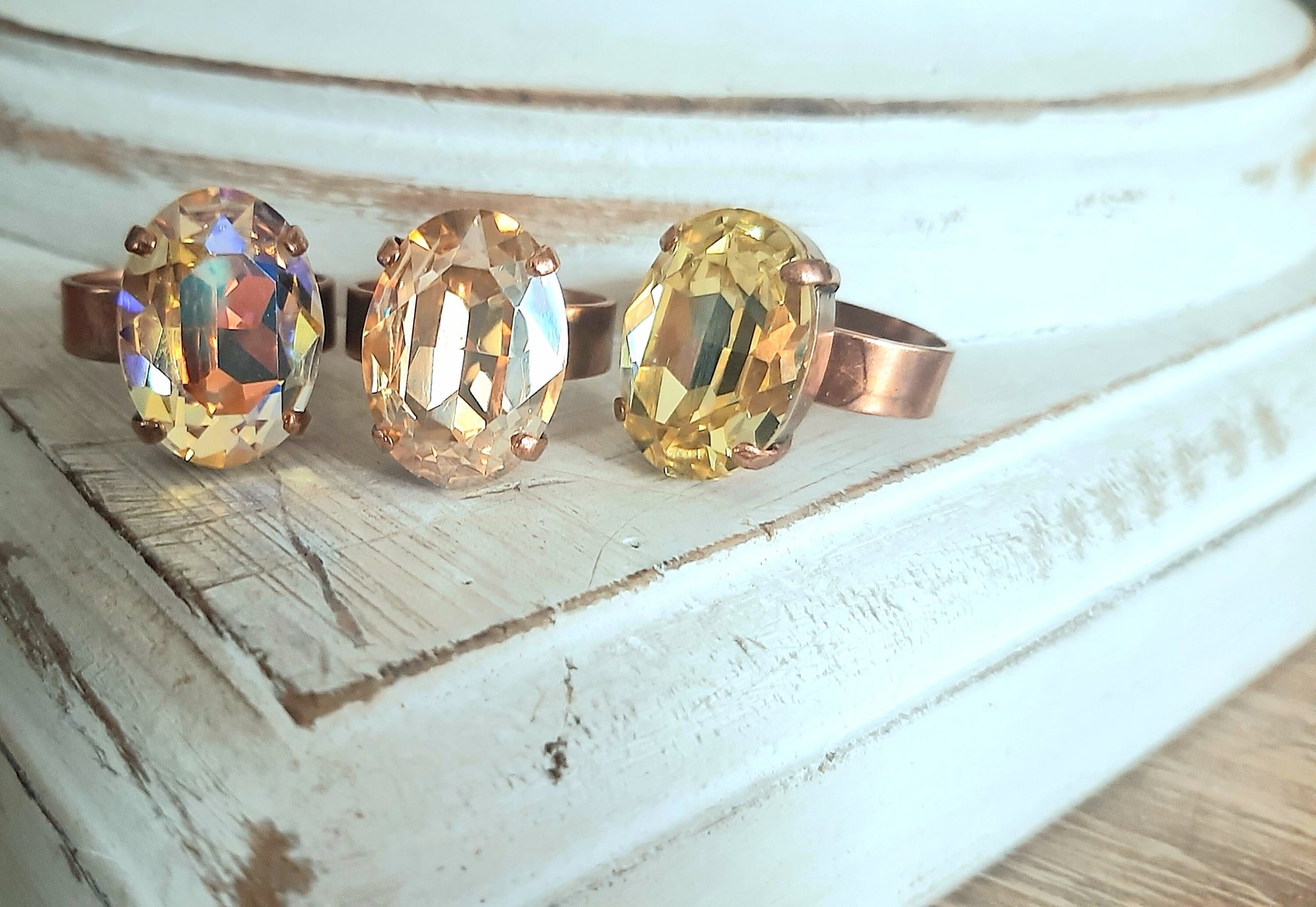 Citrine Yellow Crystal Cocktail Band Ring in Antique Copper, Sparkling Jewelry for Girls, Birthday Gift Ideas