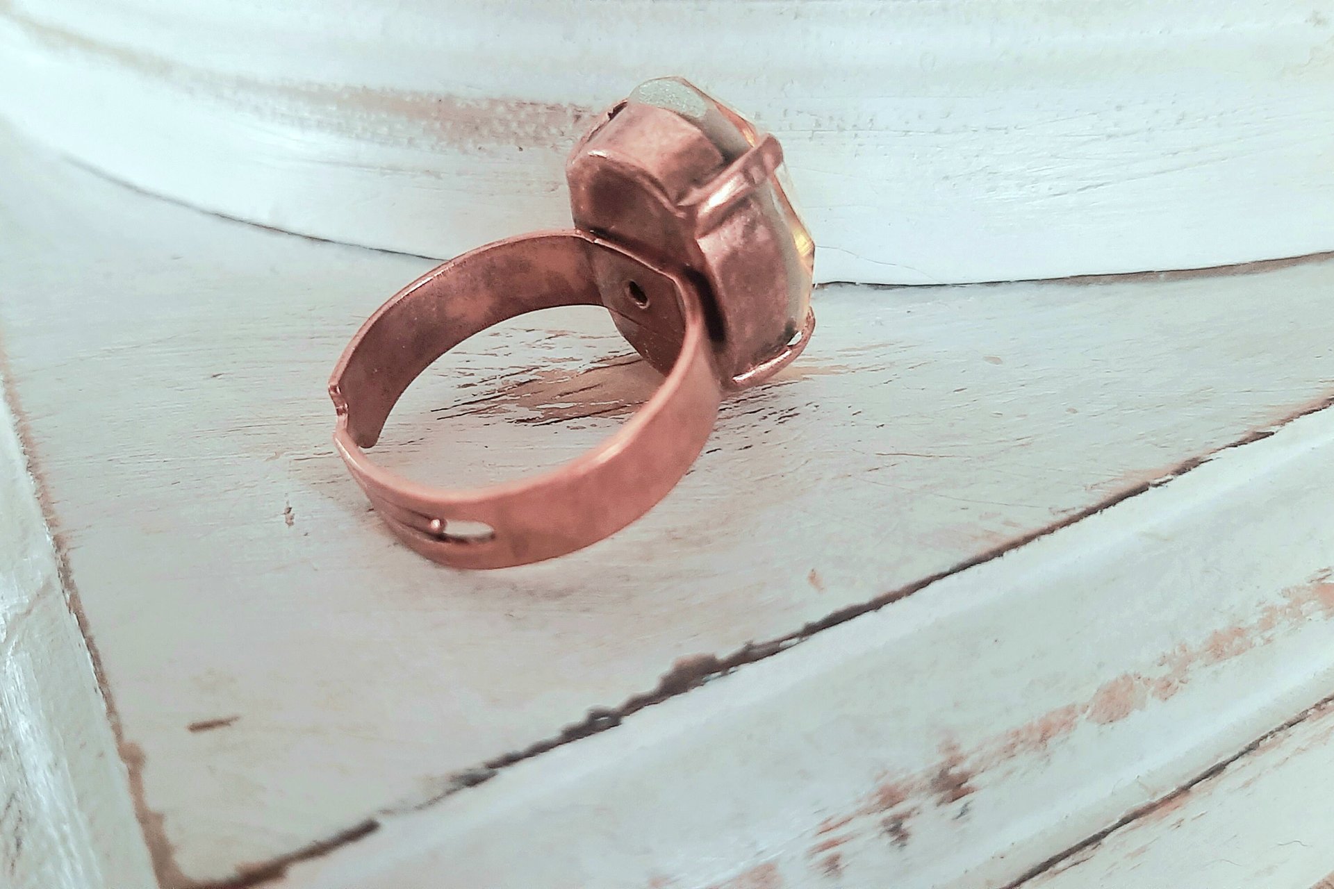 Golden Shadow Crystal Adjustable Band Ring in Antique Copper, Sparkling Cocktail Jewelry, Birthday Gift for Sister, Girlfriend, and Mom