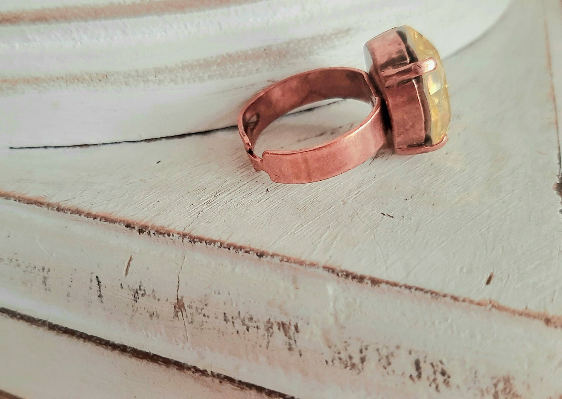 Citrine Yellow Crystal Cocktail Band Ring in Antique Copper, Sparkling Jewelry for Girls, Birthday Gift Ideas