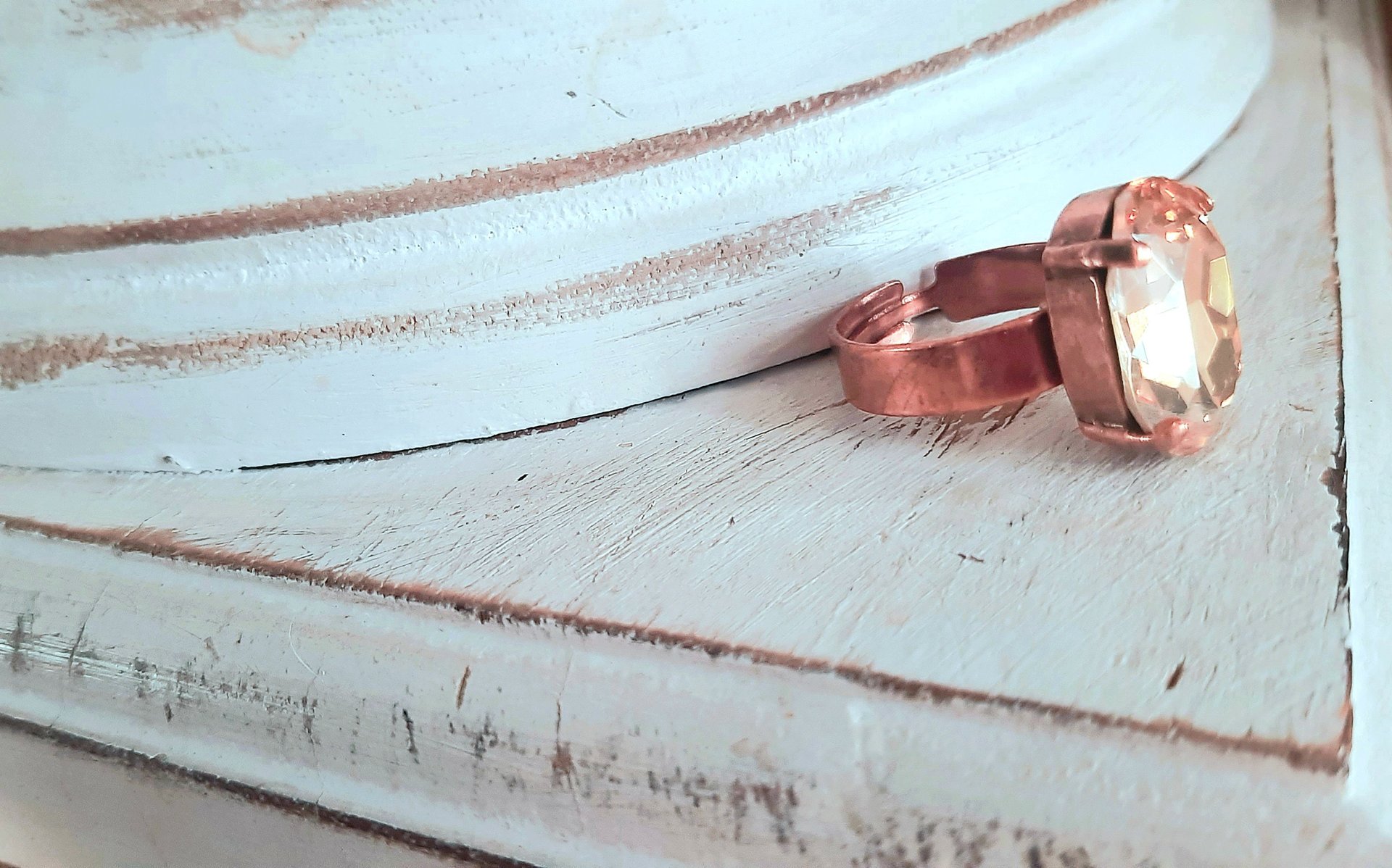 Golden Shadow Crystal Adjustable Band Ring in Antique Copper, Sparkling Cocktail Jewelry, Birthday Gift for Sister, Girlfriend, and Mom