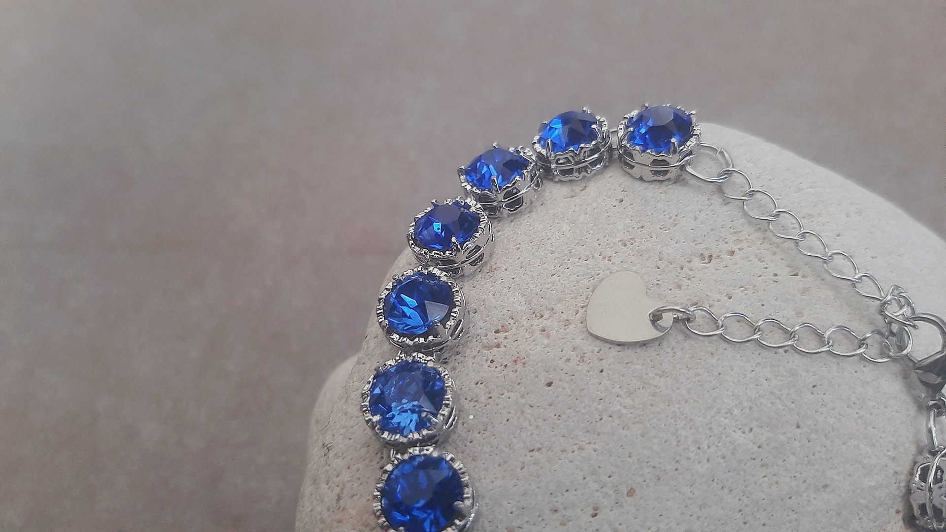 Sapphire Crystal Filigree Bracelet, Art Deco Platinum Jewelry for Women, Blue Bezel Bracelet, Wife Anniversary Gift