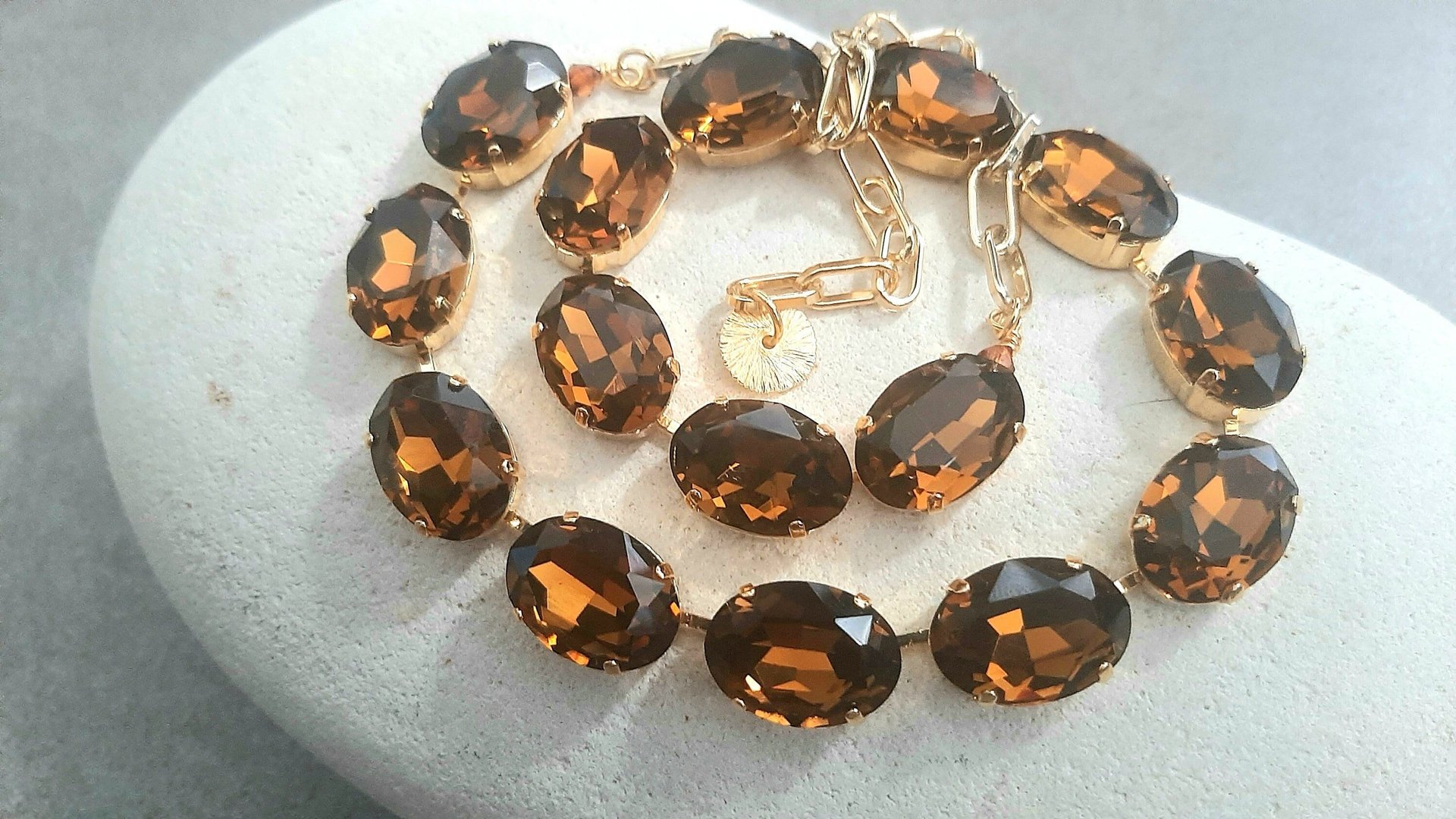 Anna Wintour Smoked Topaz Riviere Necklace, Crystal Gold Choker, Tennis Cup chain Brown Collet, Women Jewelry, Anniversary Gift for Mom