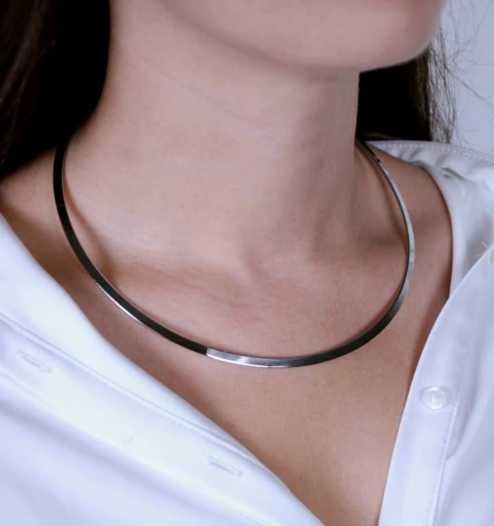 Minimal Metal Choker, Formal Office Necklace, Dainty Modern Jewelry, Stainless Steel Fashion Accessories for Women, Wife Birthday Gift