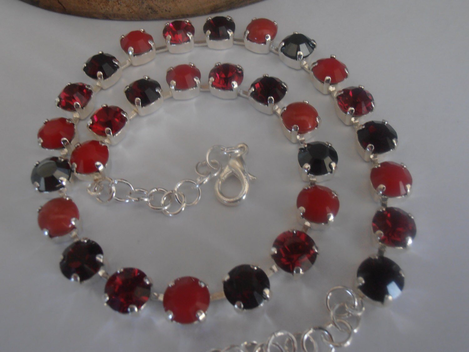 Red Multicolors Chatons Crystal Necklace, Silver Cup chain Choker, Graduate Jewelry, Christmas Jewelry