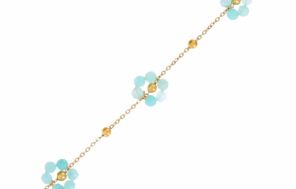 Gemstone Beaded Bracelet - Amazonite, Stainless Steel, Delicate Flower Chain - Dainty Summer Jewelry, Small Beads Bracelet - Women's Gift