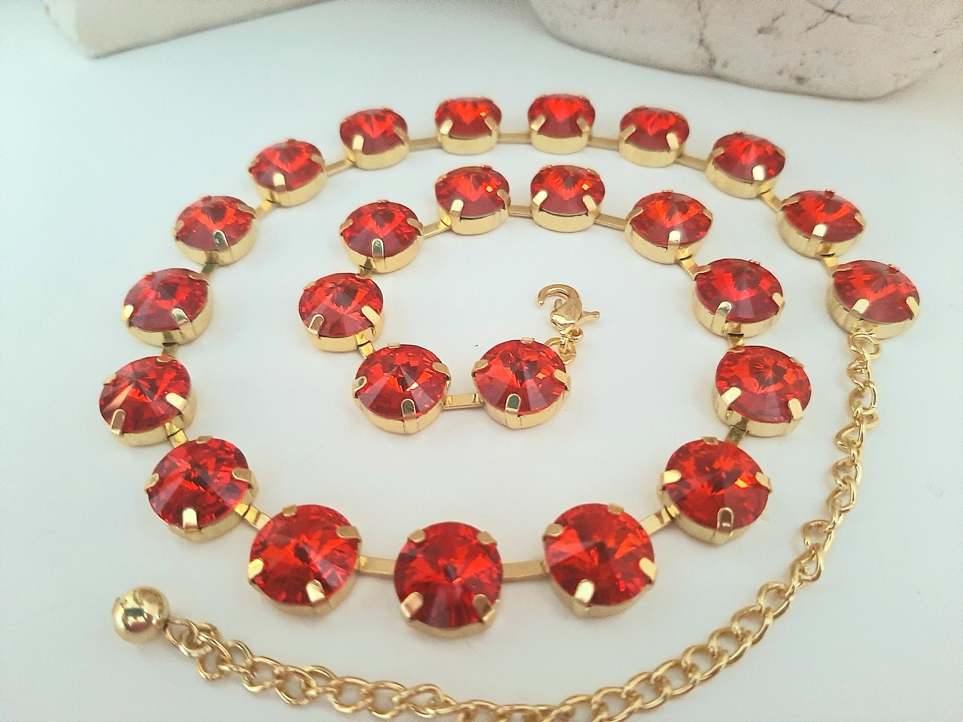 Hyacinth Crystal Tennis Necklace Summer Gold Jewely for Women Anna Wintour Orange Rhinestone Collet Statement Gift for Girlfriend Night out