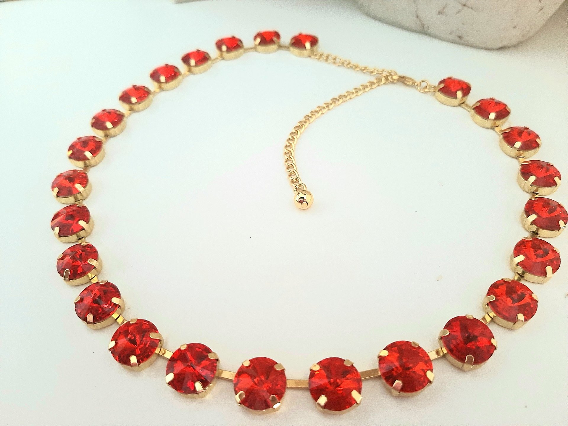 Hyacinth Crystal Tennis Necklace Summer Gold Jewely for Women Anna Wintour Orange Rhinestone Collet Statement Gift for Girlfriend Night out