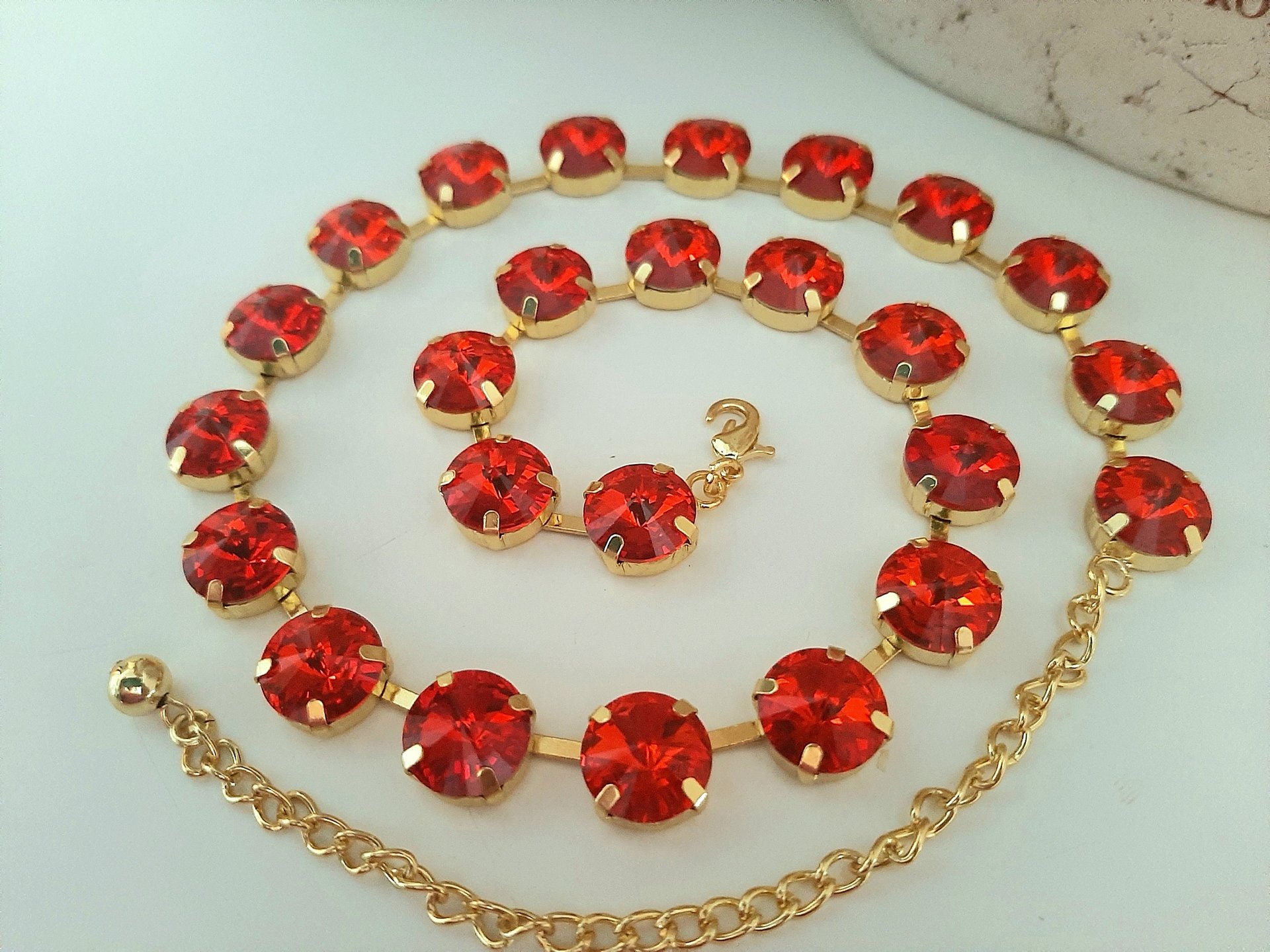 Hyacinth Crystal Tennis Necklace Summer Gold Jewely for Women Anna Wintour Orange Rhinestone Collet Statement Gift for Girlfriend Night out