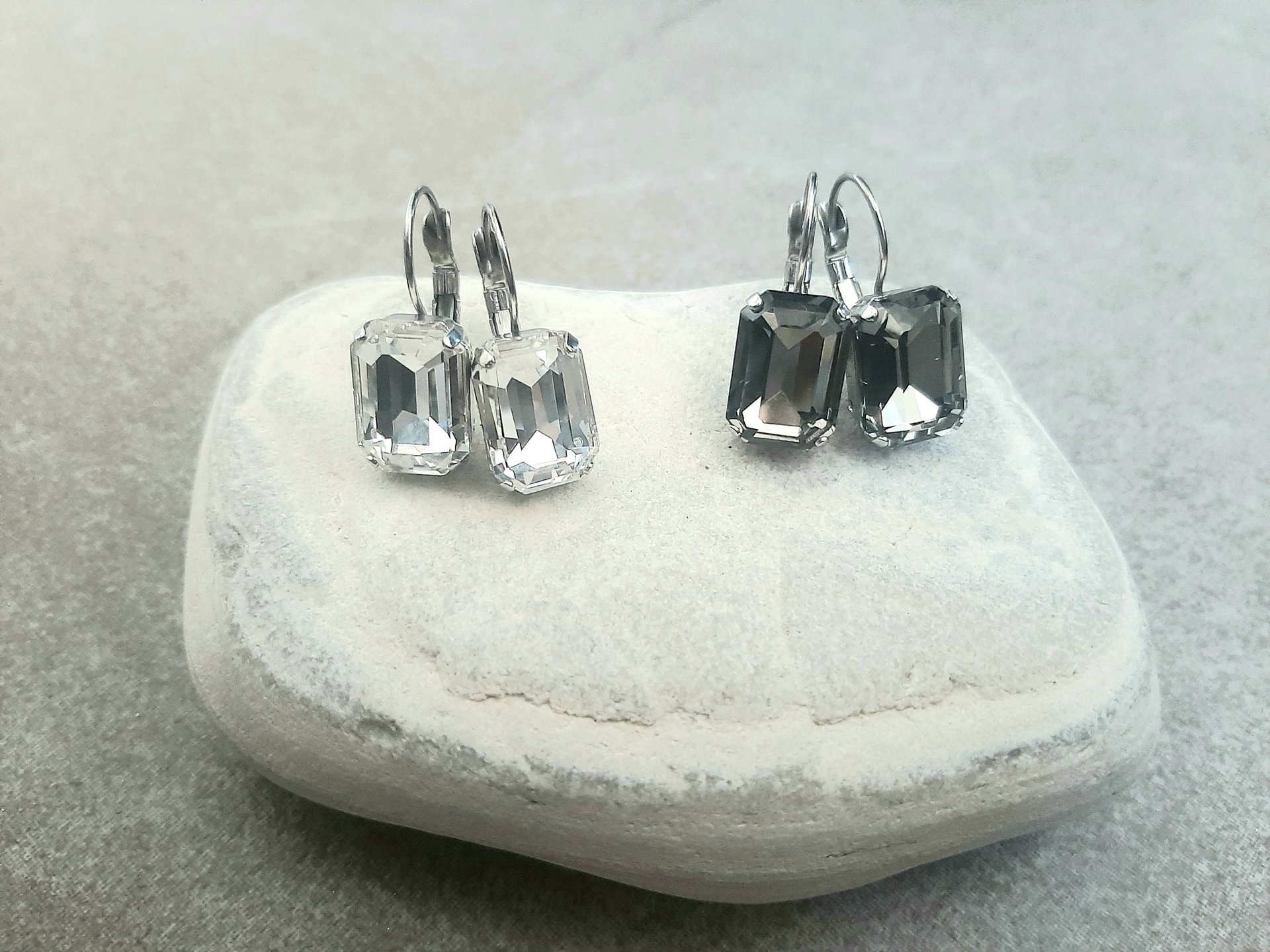 Diamond Clear Octagon Crystal Earrings Emerald Cut Handmade Jewelry