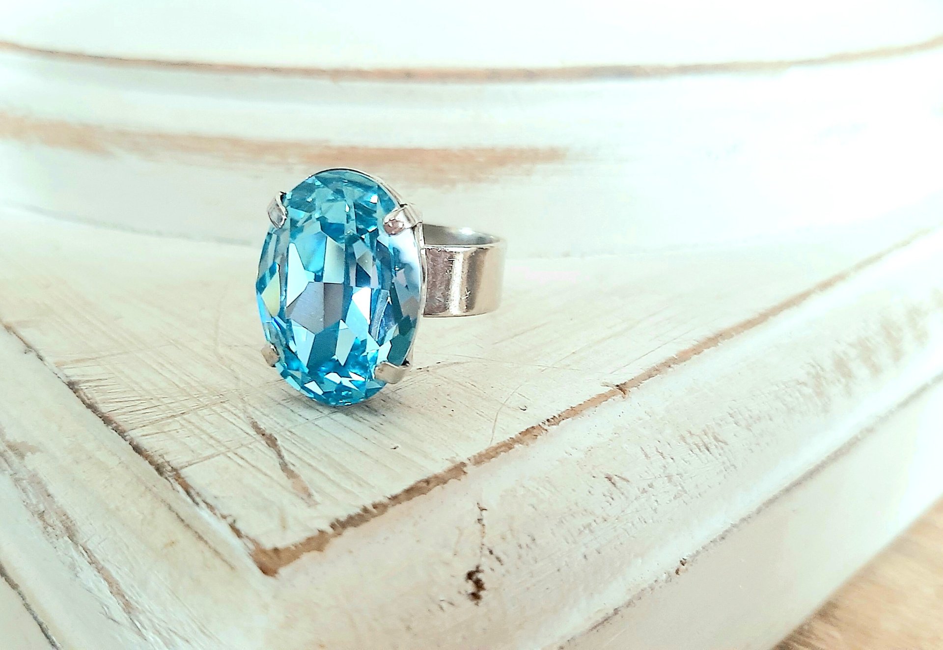 Aquamarine Crystal Silver Cuff Ring | Jewelry for Women