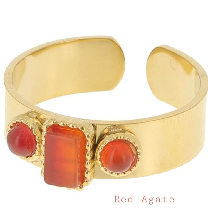 Semi Precious Stone Band Ring in Gold