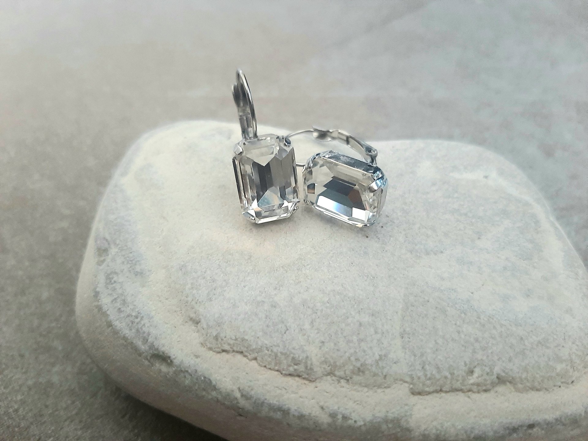 Diamond Clear Octagon Crystal Earrings Emerald Cut Handmade Jewelry