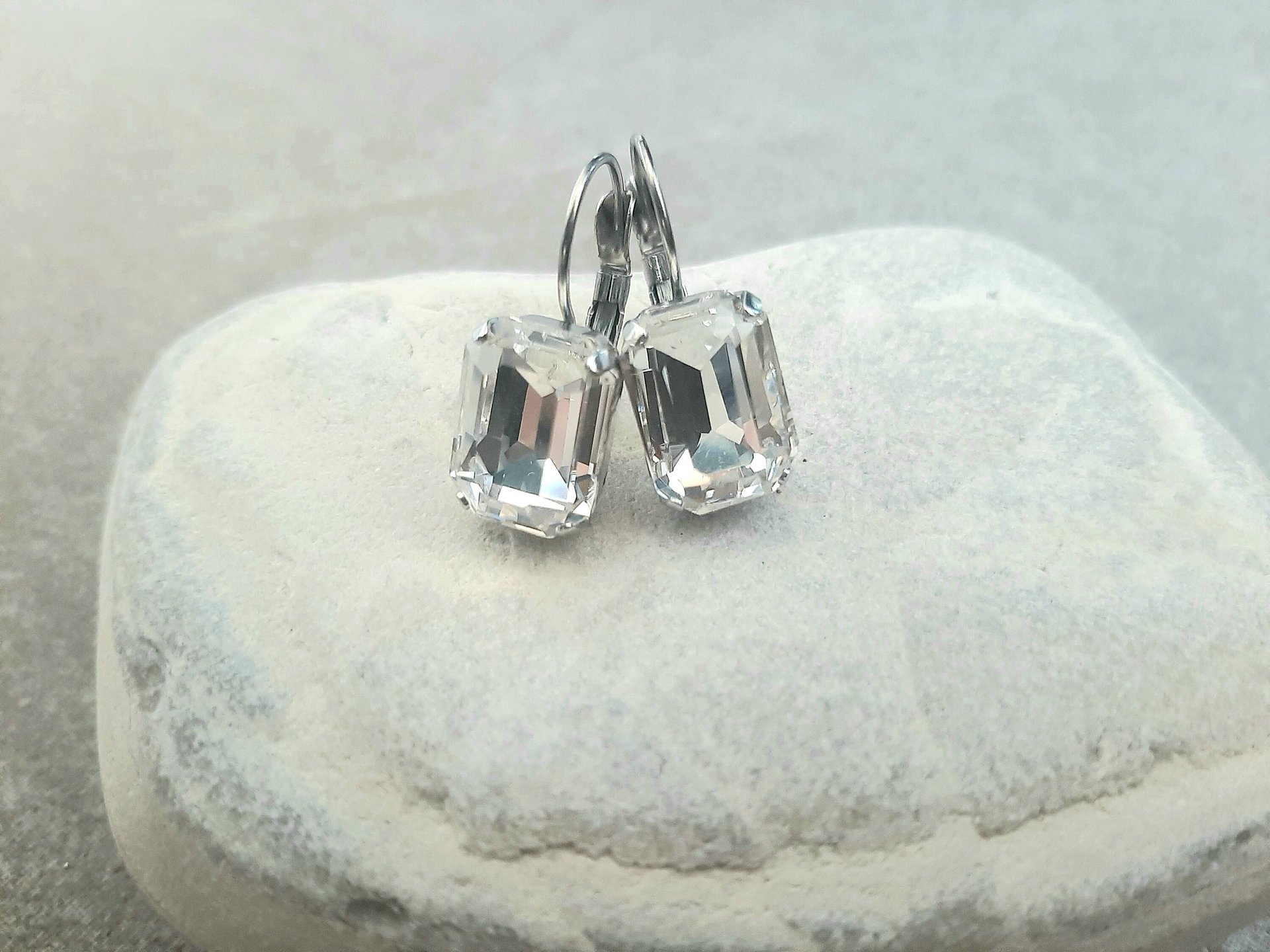 Diamond Clear Octagon Crystal Earrings Emerald Cut Handmade Jewelry