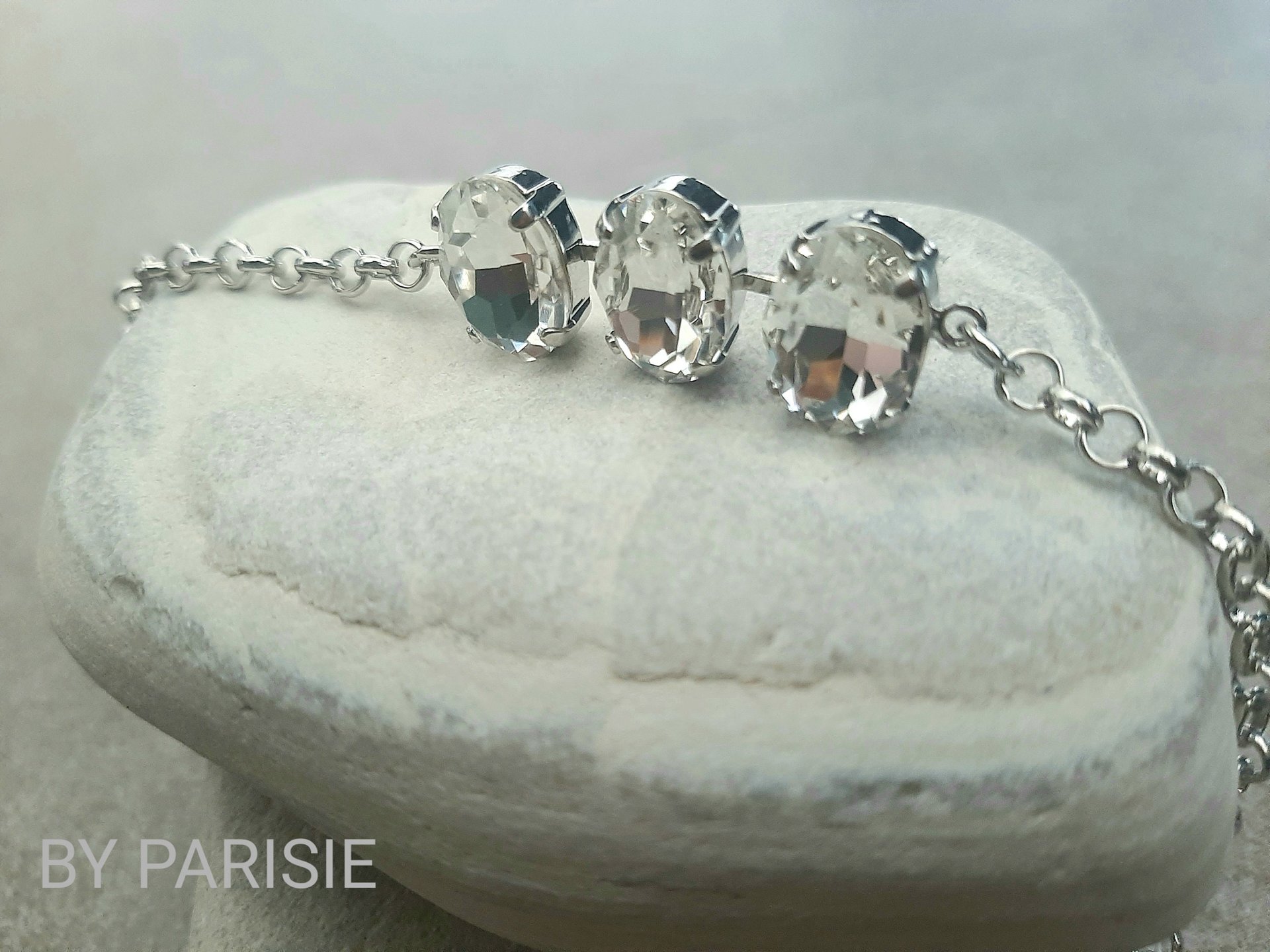 Diamond Clear Oval Crystal Tennis Bracelet in Rhodium | Forget me not Jewelry | Sister Gift