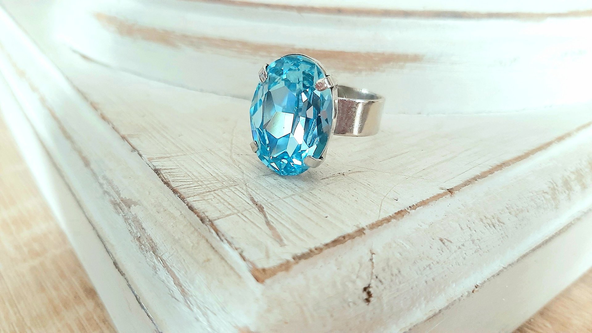 Aquamarine Crystal Silver Cuff Ring | Jewelry for Women