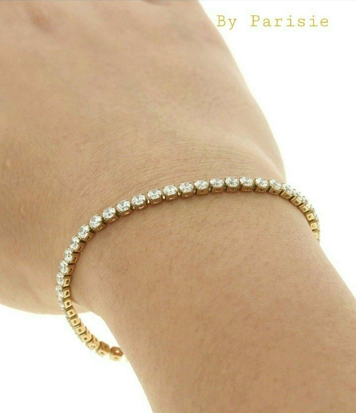 Crystal Clear Cubic Zircon Tennis Bracelet in Gold | Women Minimalist Jewelry