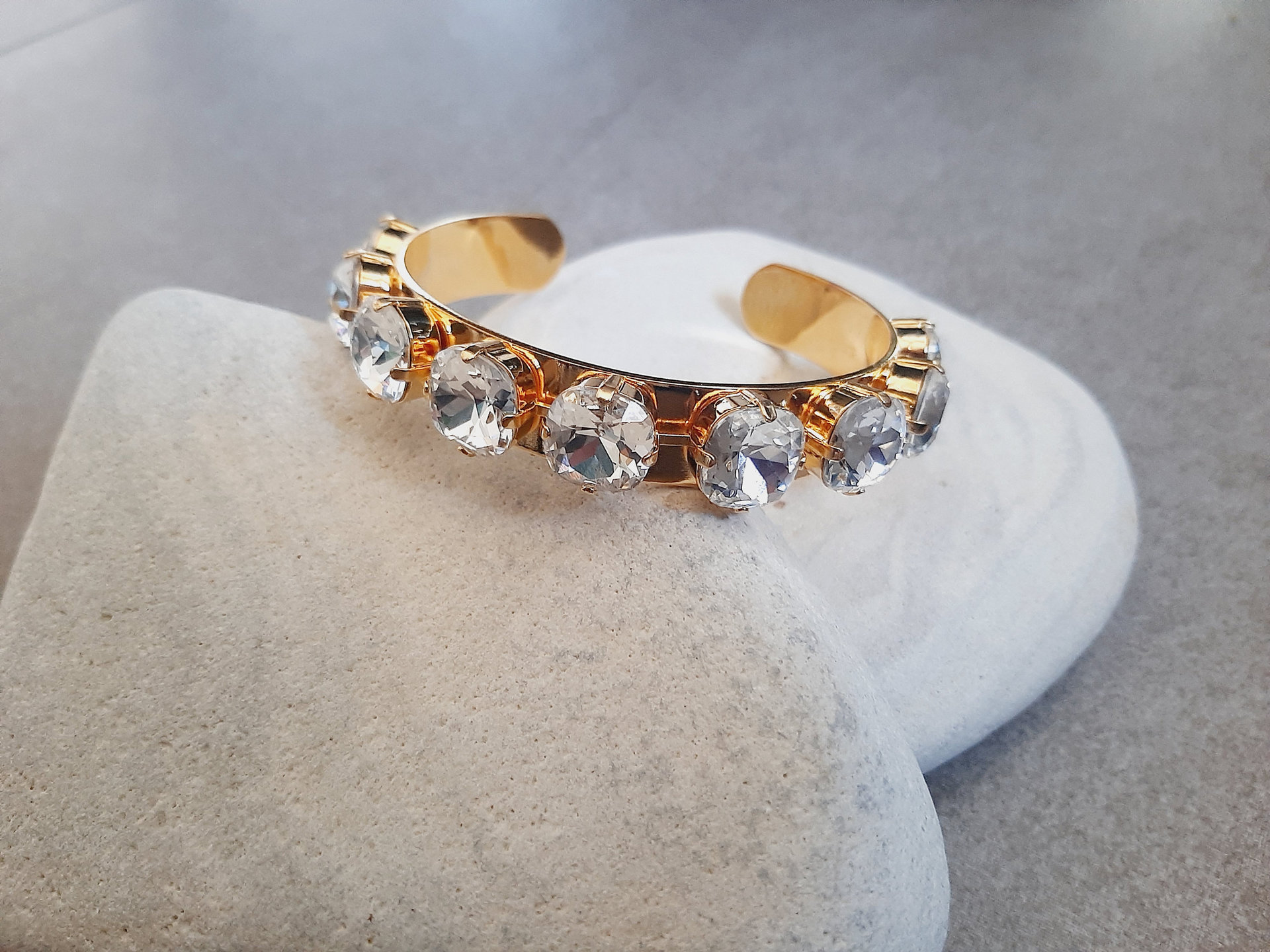 Crystal Clear Cuff Bracelet in Gold