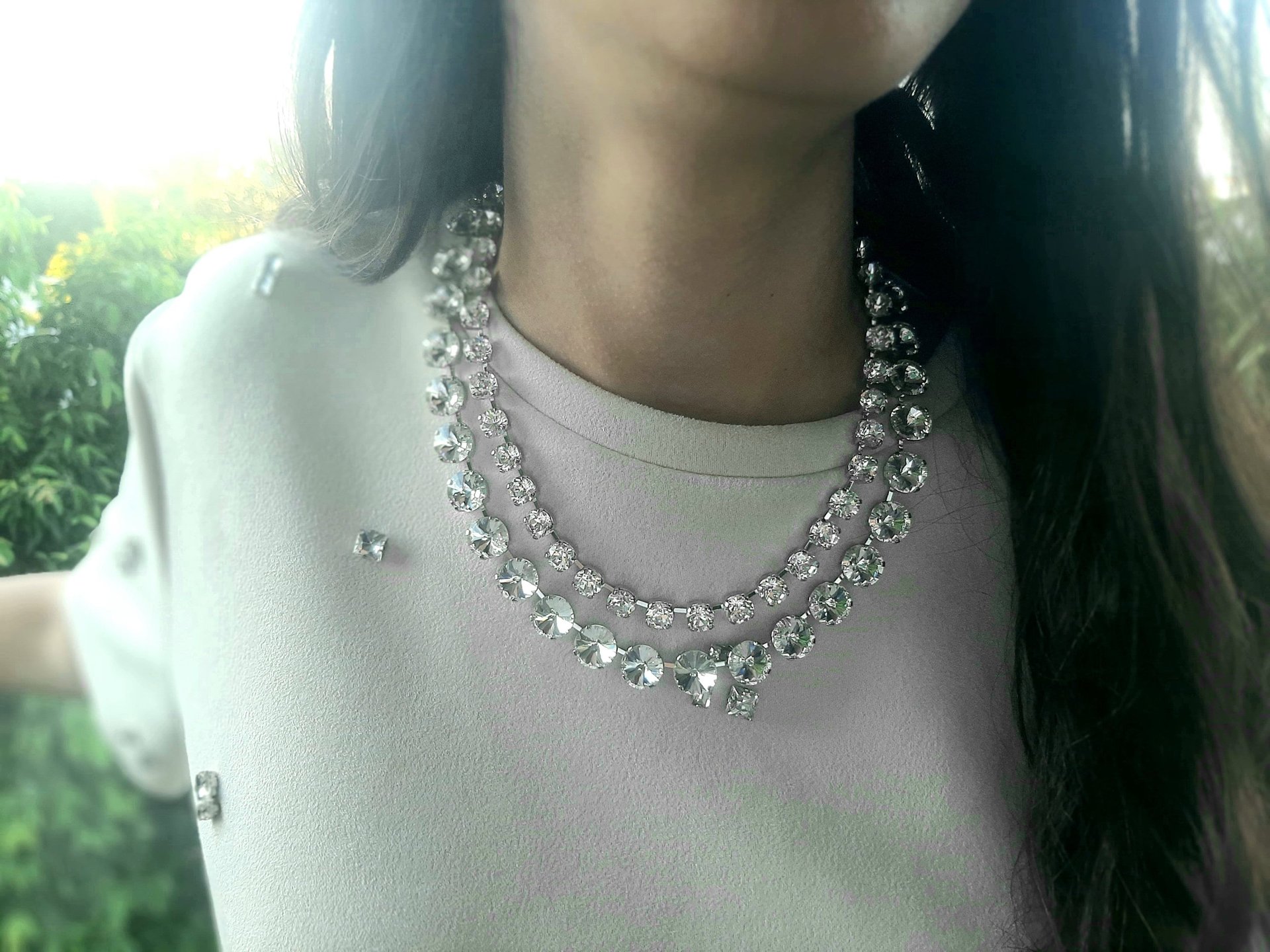 Crystal Clear Rivoli Tennis Necklace in Silver | Anna Wintour Jewelry Set