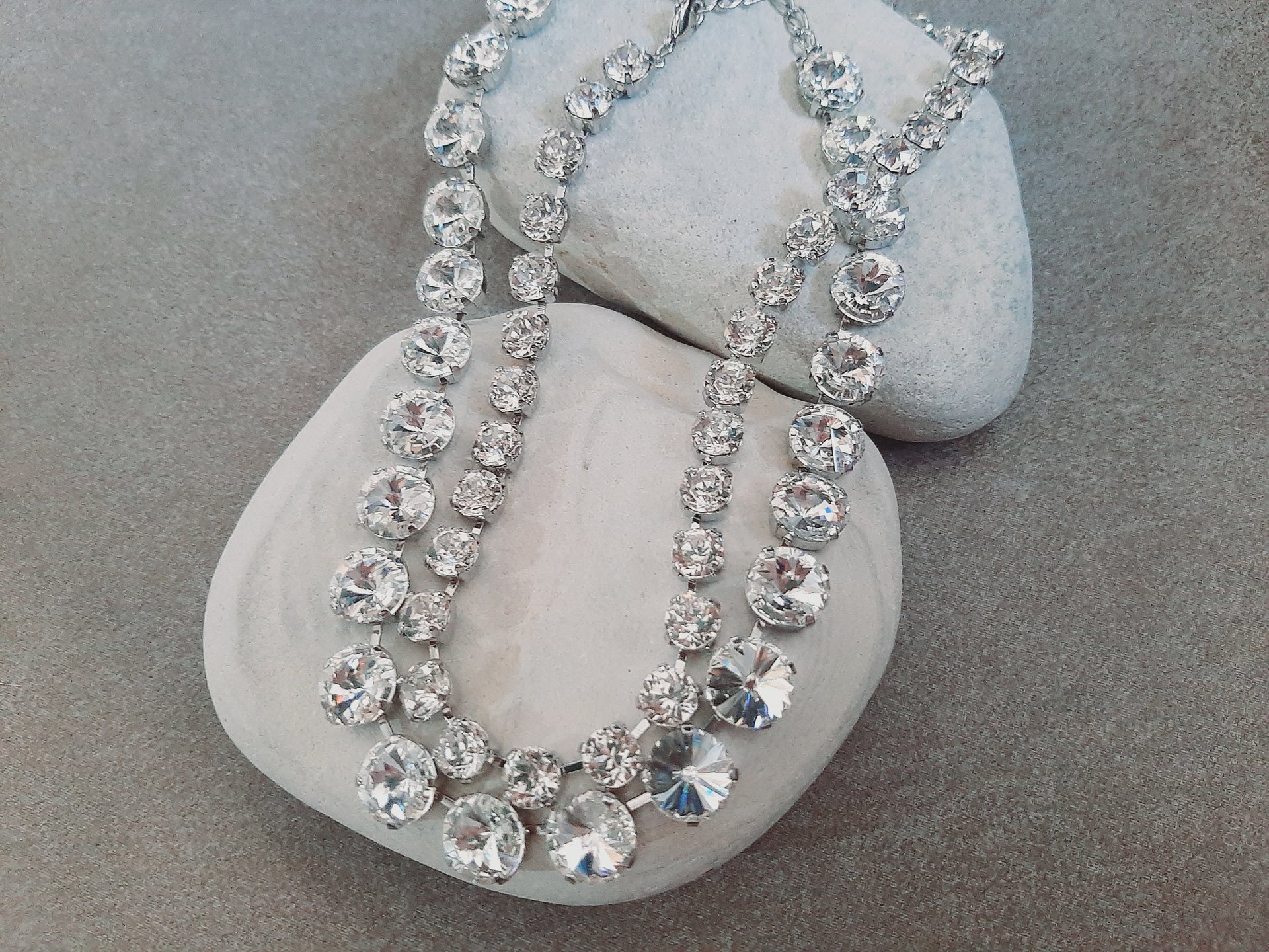 Crystal Clear Rivoli Tennis Necklace in Silver | Anna Wintour Jewelry Set