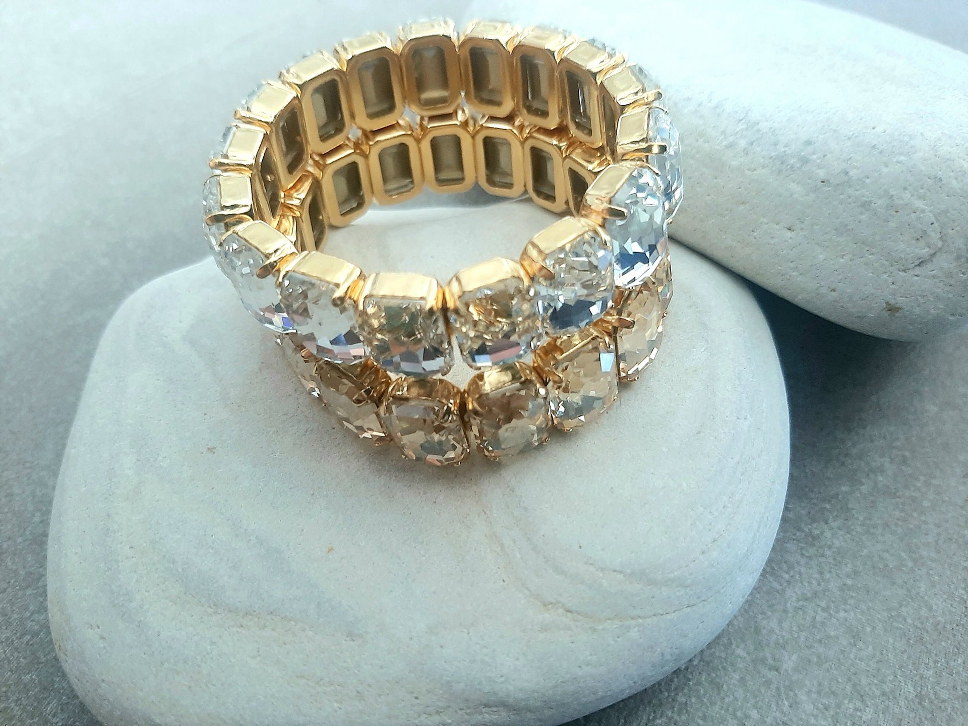 Black Diamond Crystal Stretch Bracelet | Emerald Cut Wrist Cuffs