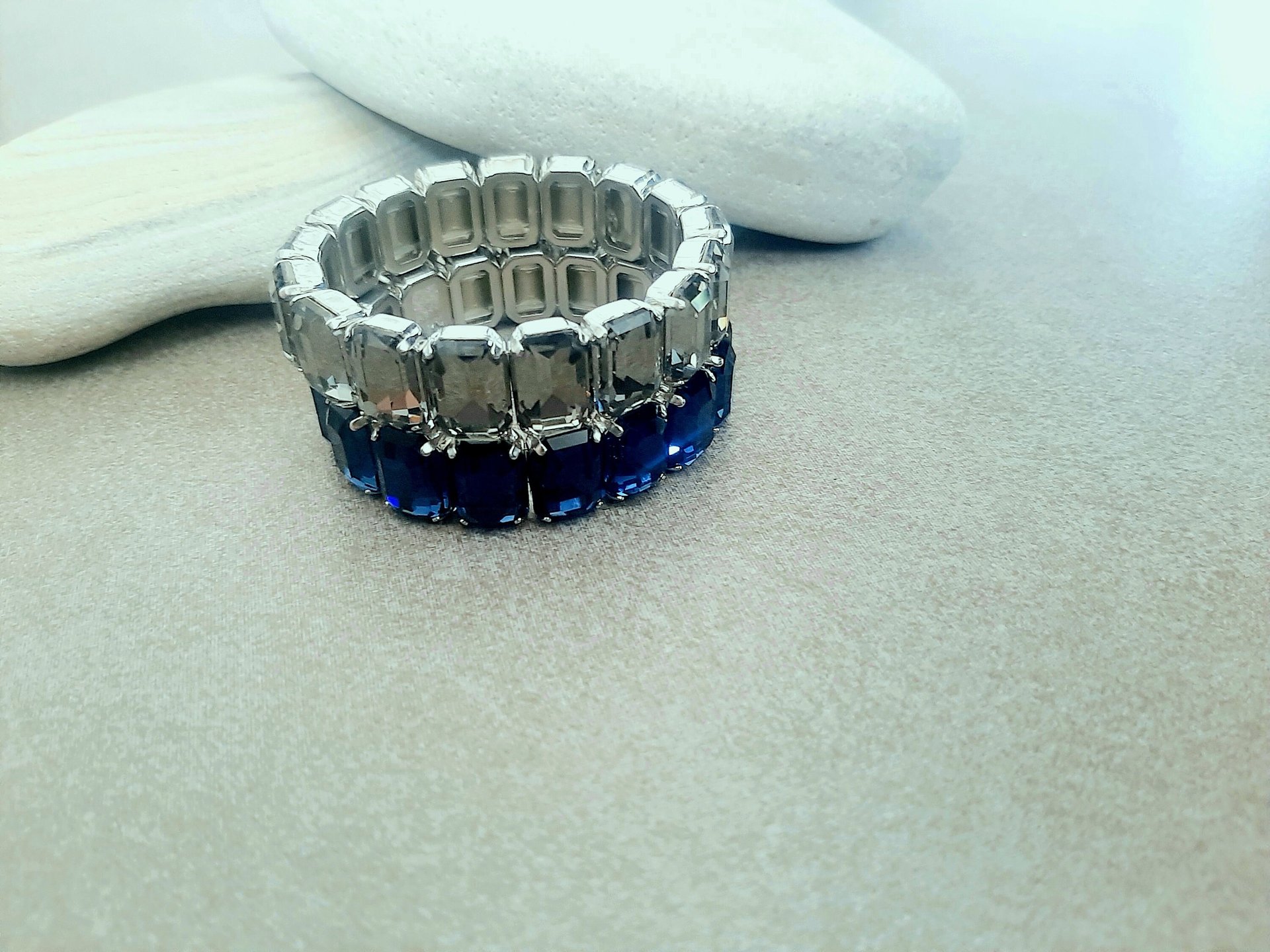 Austrian Grey Crystal Stretch Bracelet | Emerald Cut Modern Cuff 